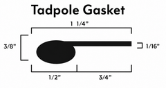 BBQ Smoker Tadpole Gasket – 1/2" Bulb x 1-1/4" Overall – 1,000°F Self-Adhesive – Sold by Foot