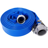 2"x50Ft. Pool Backwash Hose, Heavy Duty Reinforced Blue PVC Lay Flat Water Discharge Pump Hoses For Swimming Drain Pools and Clean Filters, with Aluminum Camlock C and E Fittings