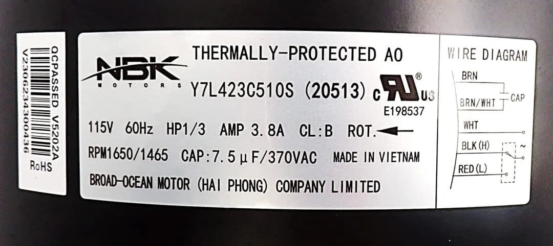 Condenser Motor 115V, Hp 1/3 – Replaces Coleman 1468B3239 | NBK-20513