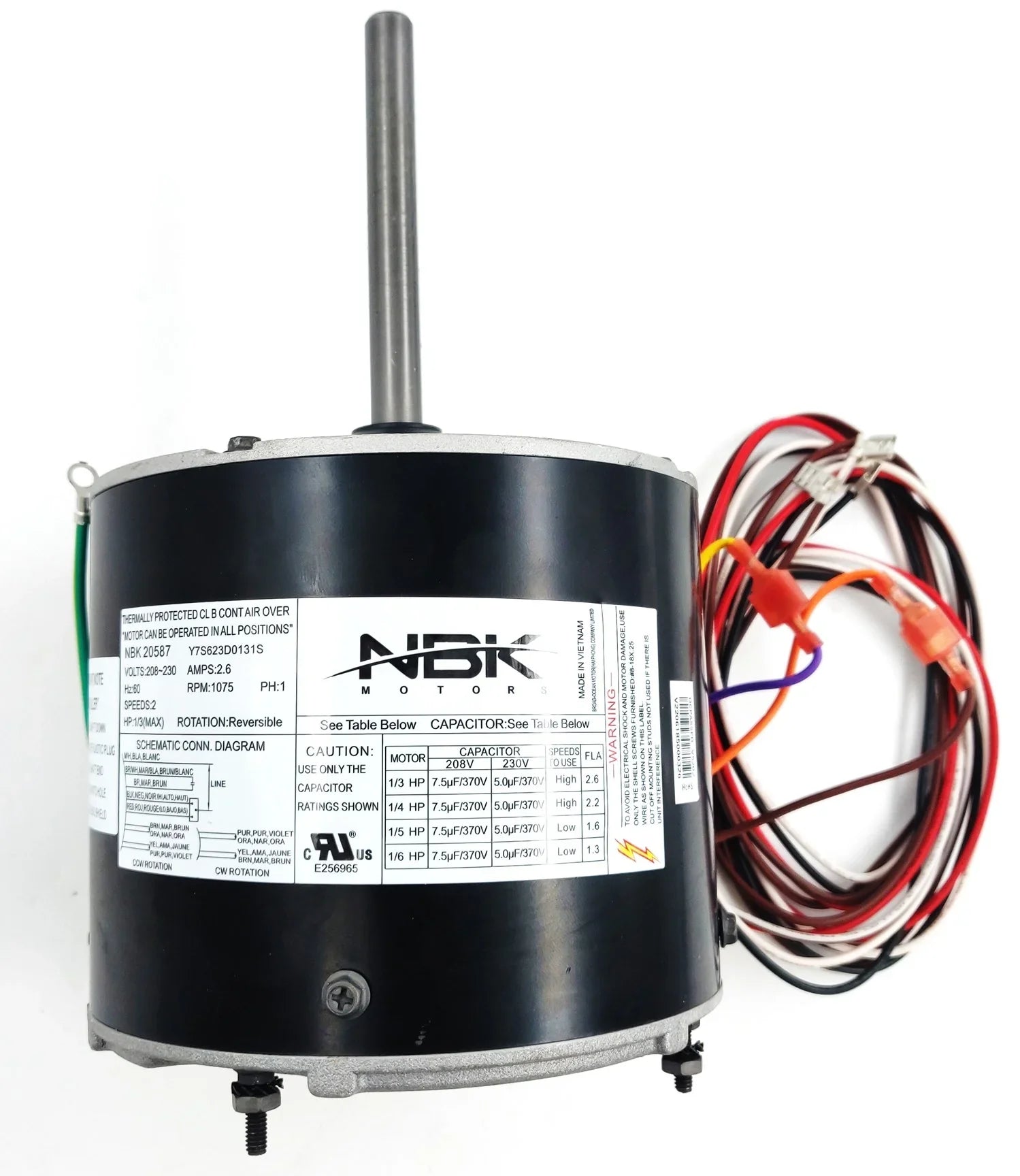 Condenser Motor 208-230V, 1075 RPM, 1/6-1/3 HP | NBK-20587