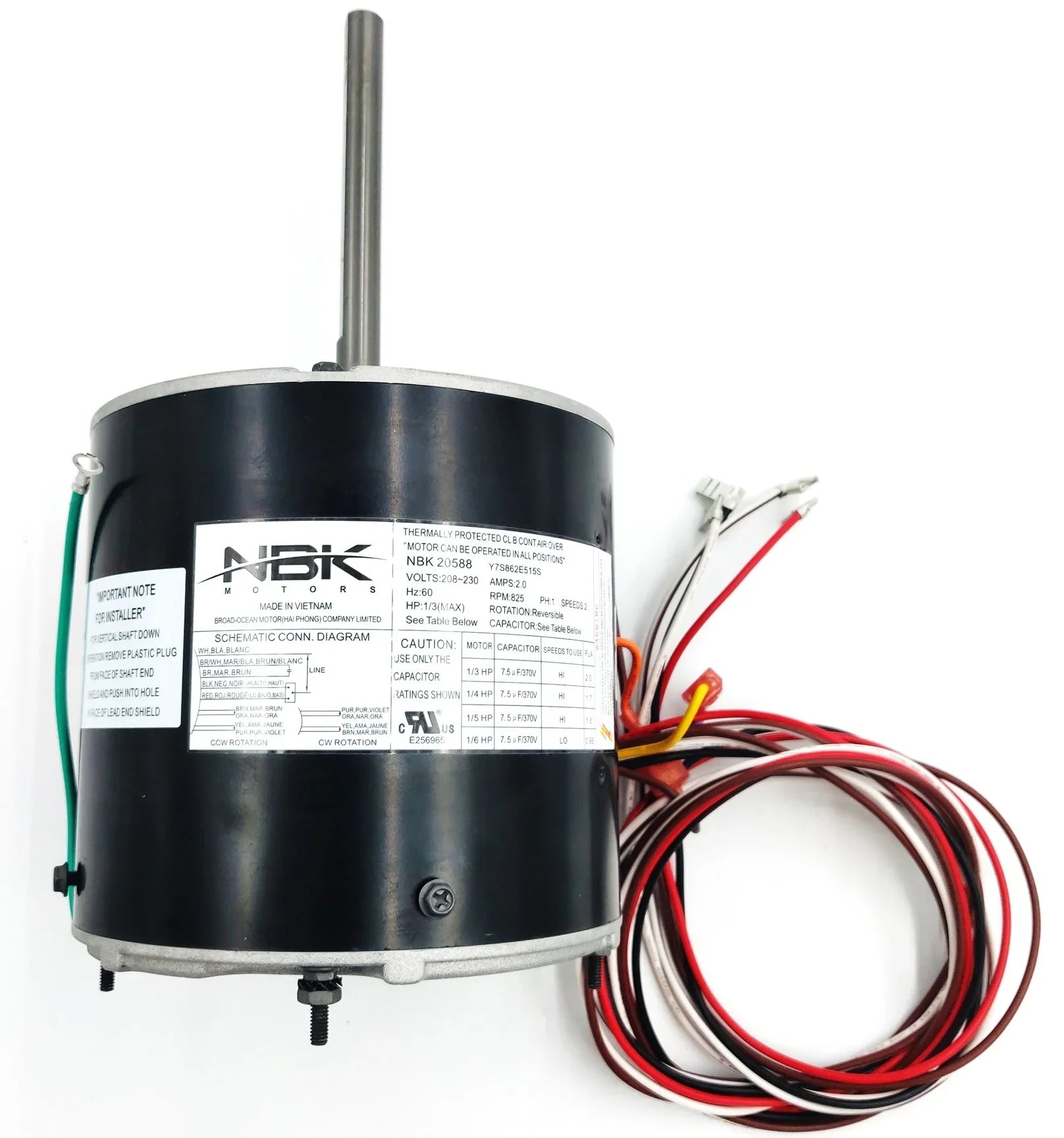 Condenser Motor 208-230V, 825 RPM, 1/6-1/3 HP | NBK-20588