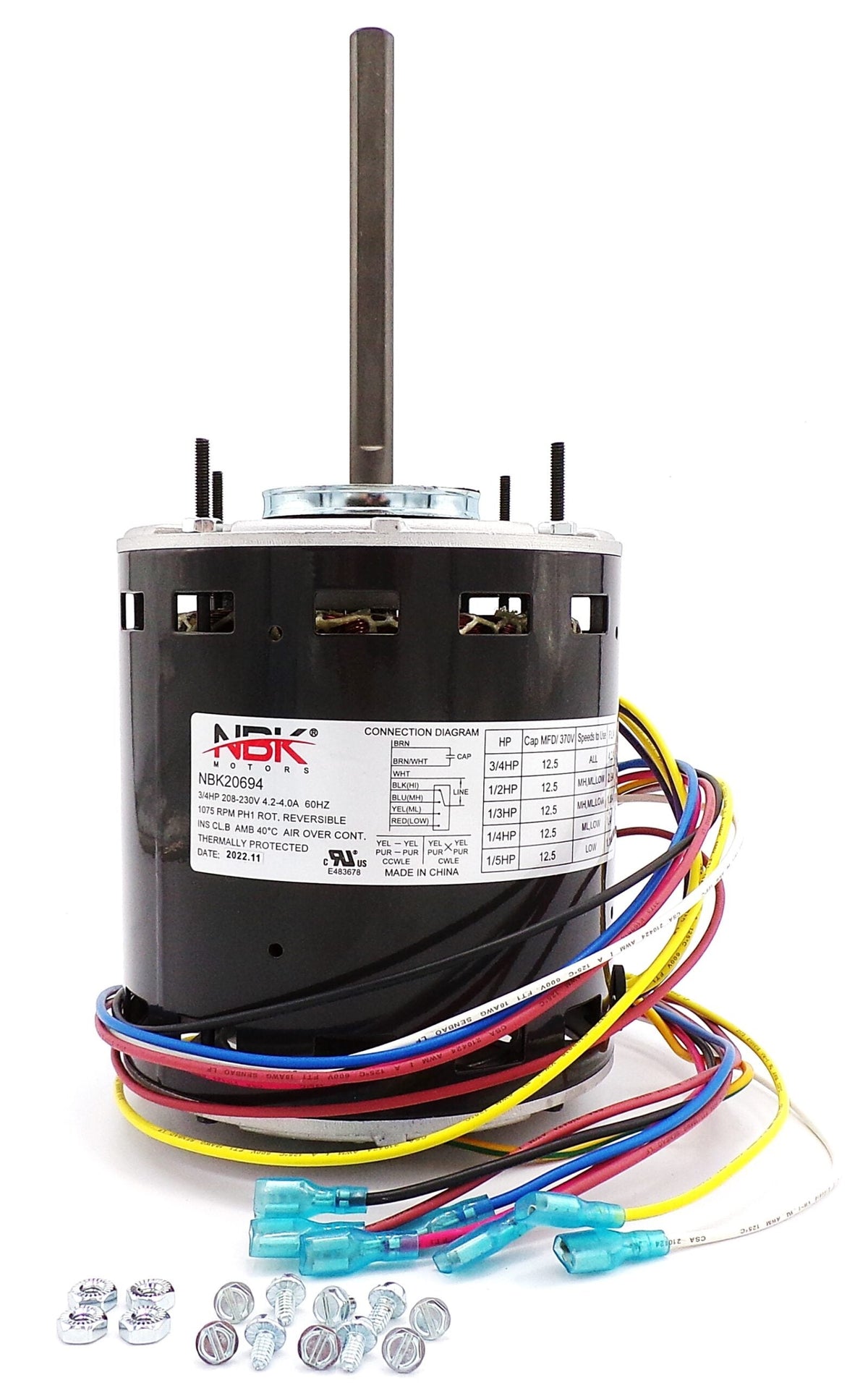 Blower Motor 208-230V, 1075 RPM, 3/4-1/5 HP | NBK-20694