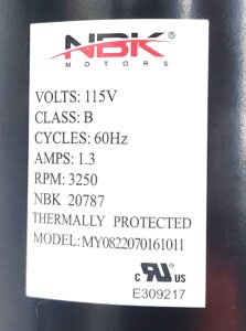 Blower Motor | 115V 287 CFM 3250 RPM (800789) | NBK-20787