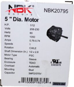 Condenser Motor 208/230V 1/12 Hp | NBK-20795