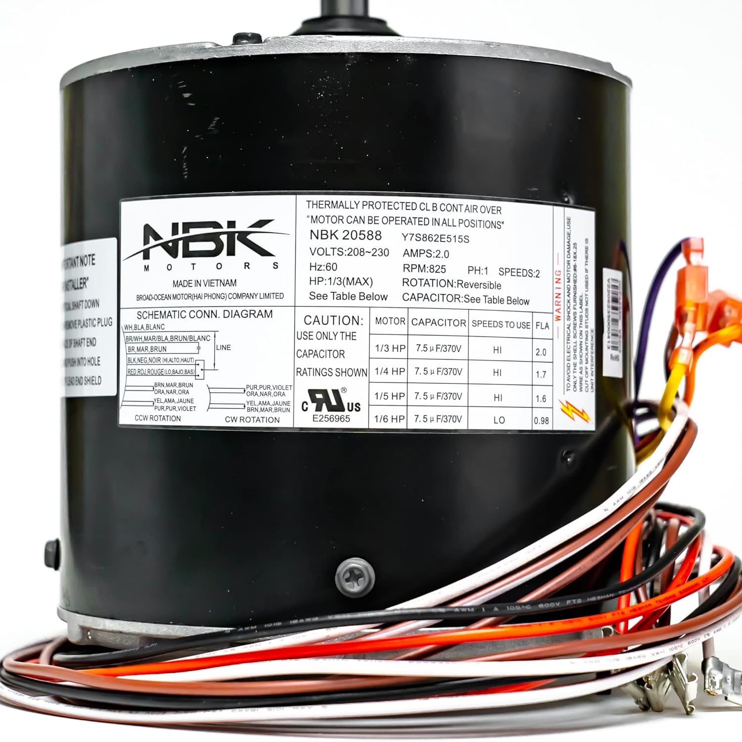 Condenser Motor 208-230V, 825 RPM, 1/6-1/3 HP | NBK-20588