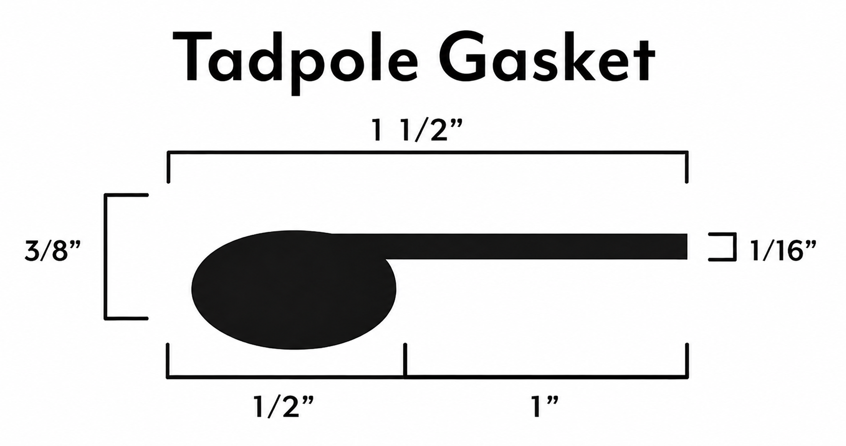 BBQ Smoker Tadpole Gasket – 1/2" Bulb x 1" Flat Tail – Self-Adhesive High-Temp Fiberglass – Sold by the Foot