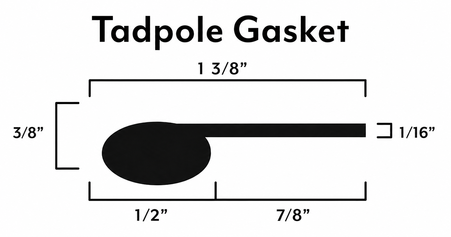 BBQ Smoker Tadpole Gasket – 1/2" Bulb x 7/8" Flat – Self-Adhesive – Sold by Foot