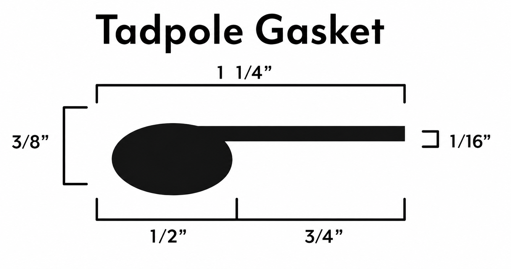 BBQ Smoker Tadpole Gasket – 1/2" Bulb x 1-1/4" Overall – 1,000°F Self-Adhesive – Sold by Foot