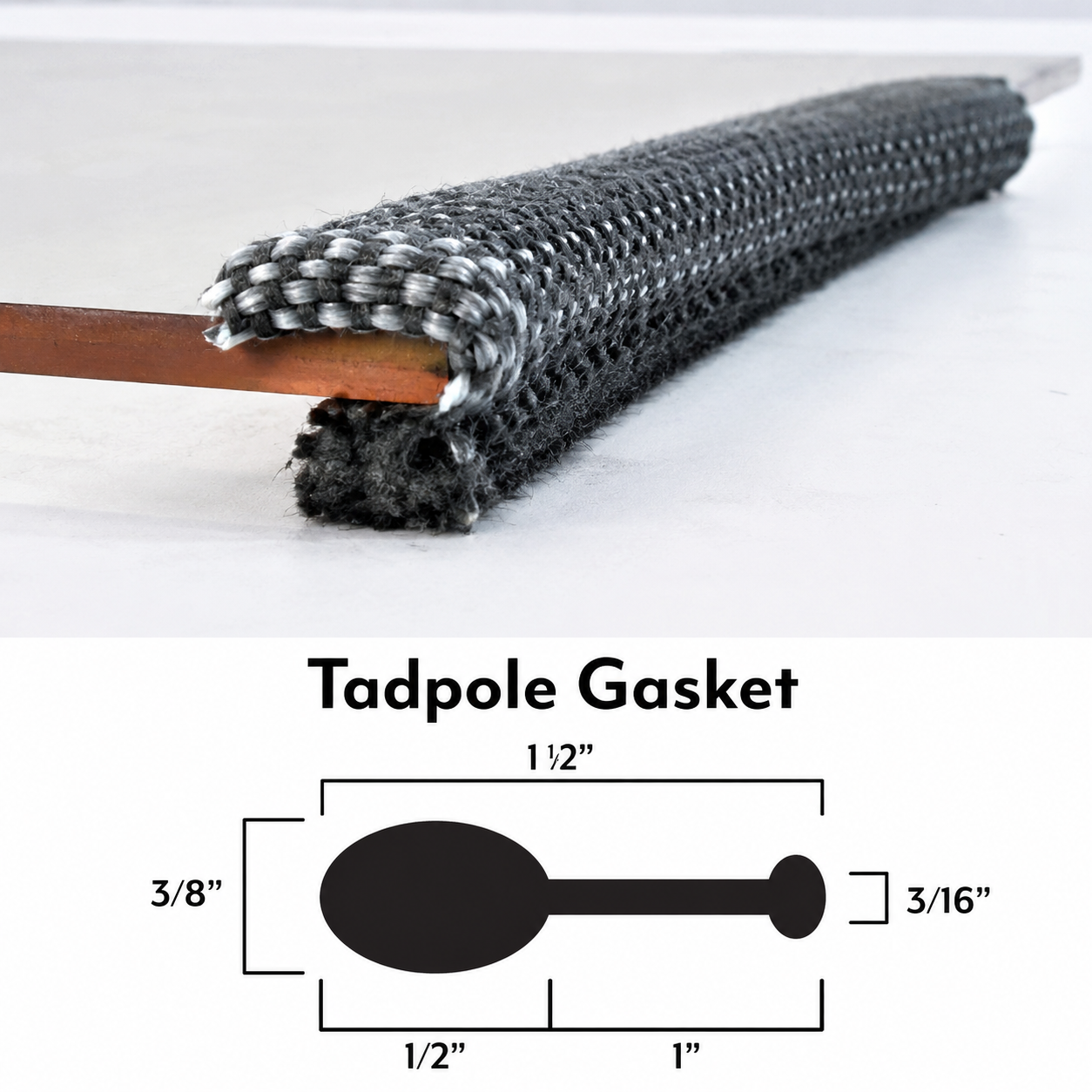 BBQ Smoker Double Tadpole Gasket – 1" x 3/8" Self-Adhesive Fiberglass Seal – Sold by the Foot