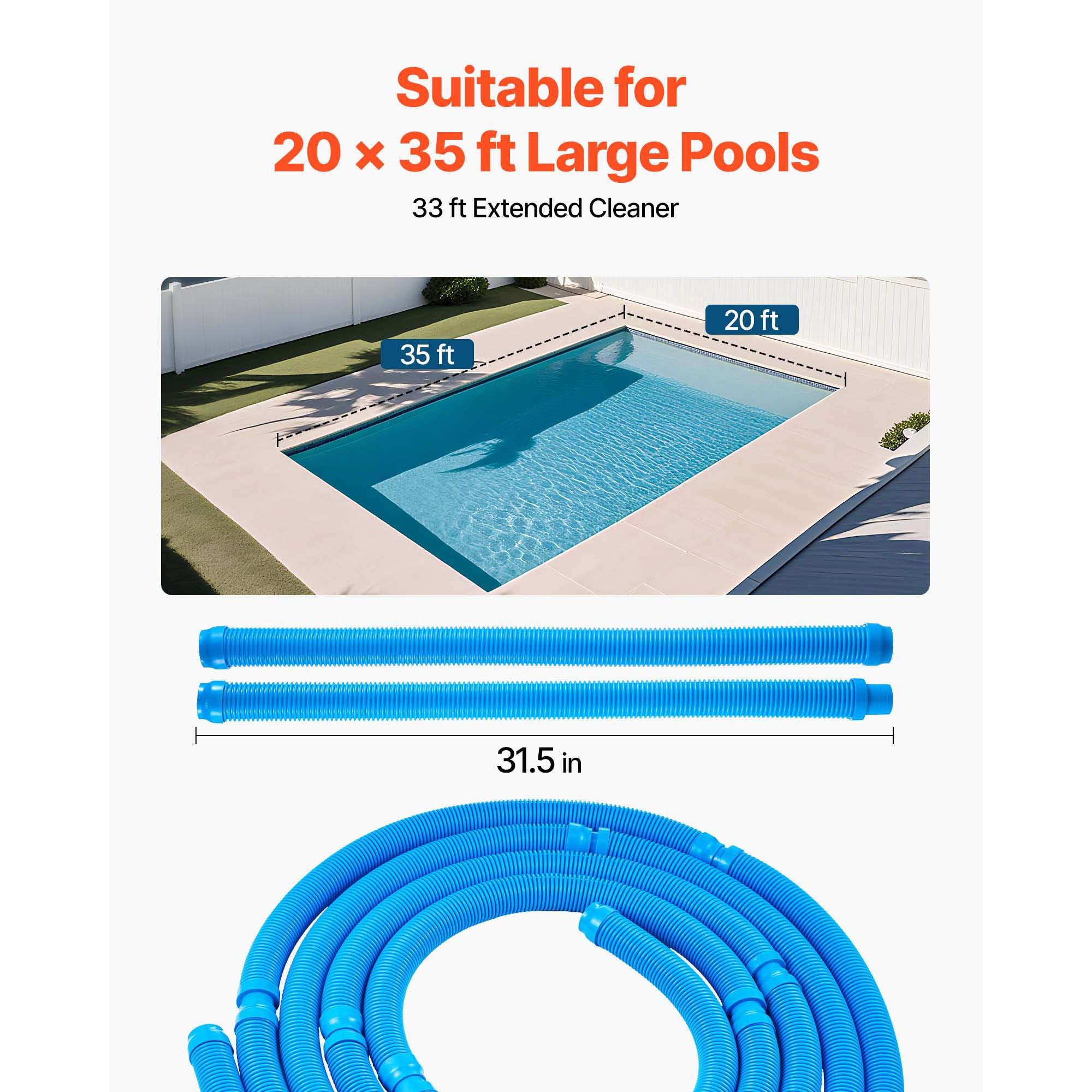 Automatic Suction Pool Cleaner | Suction-Side Pool Vacuum with 12 Hoses (33 ft) for In/Above Ground Pools up to 20x35 ft