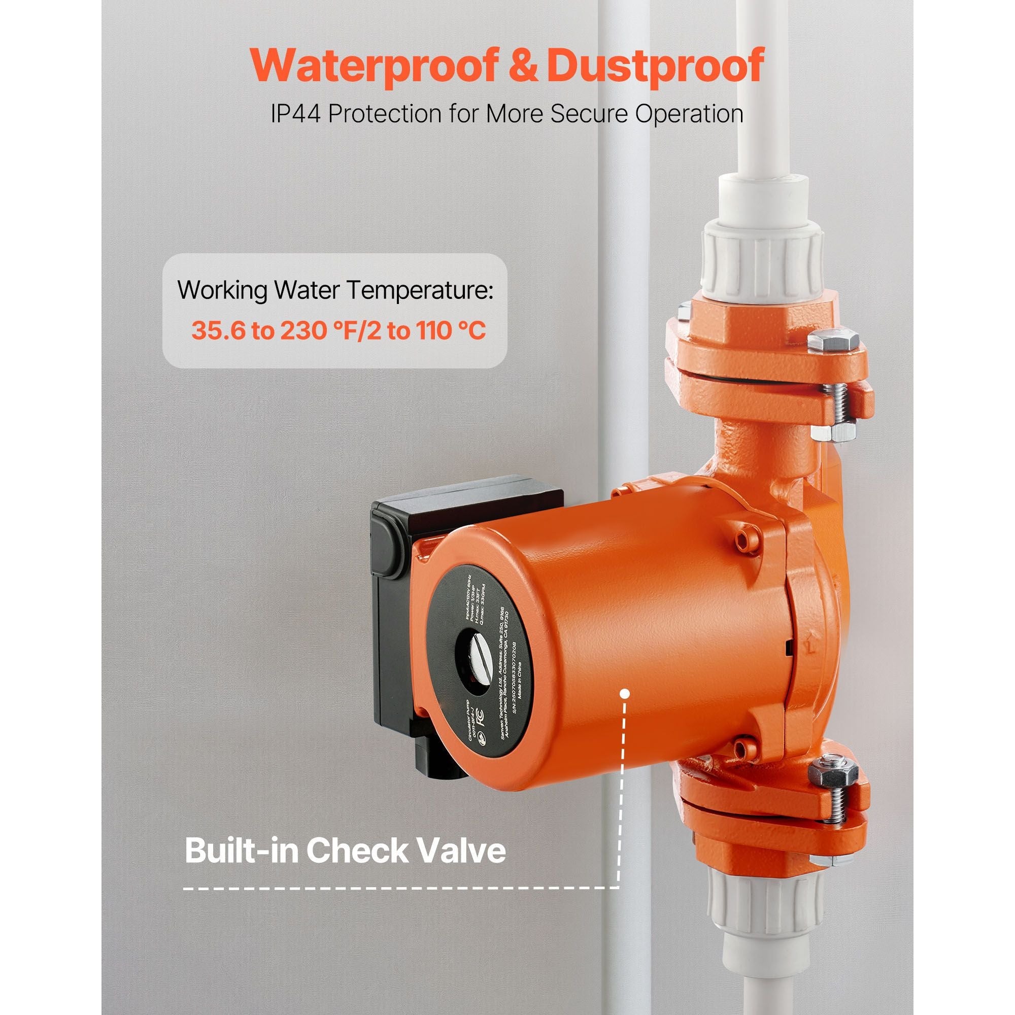 0011-BF4-J Cast Iron Circulator Pump, 33 GPM, AC 120V 33 ft Hot Water Recirculating Circulation Pump, 1-1/4 in Flange Connection, 3-Speed Adjustment, Quiet Operation, for Home Heating System