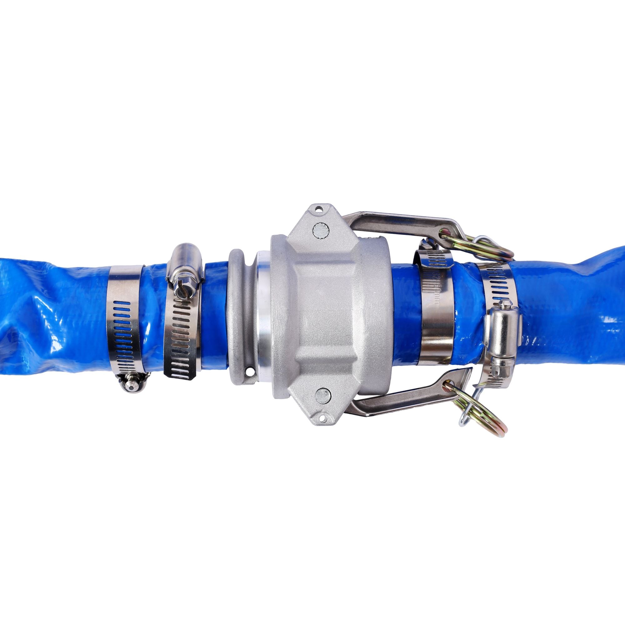 2"x50Ft. Pool Backwash Hose, Heavy Duty Reinforced Blue PVC Lay Flat Water Discharge Pump Hoses For Swimming Drain Pools and Clean Filters, with Aluminum Camlock C and E Fittings