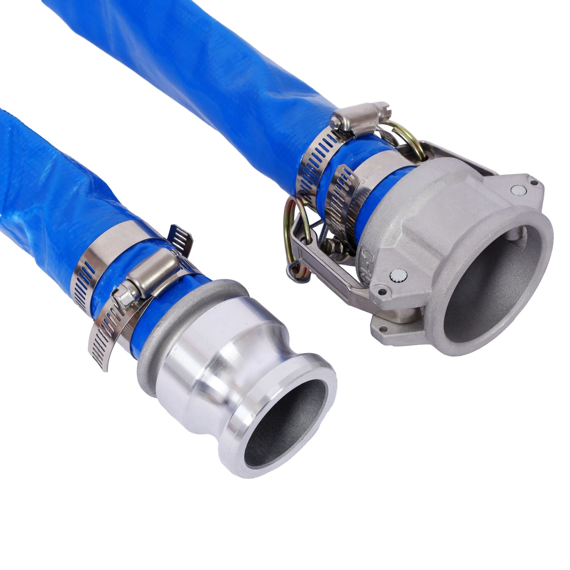 2"x50Ft. Pool Backwash Hose, Heavy Duty Reinforced Blue PVC Lay Flat Water Discharge Pump Hoses For Swimming Drain Pools and Clean Filters, with Aluminum Camlock C and E Fittings