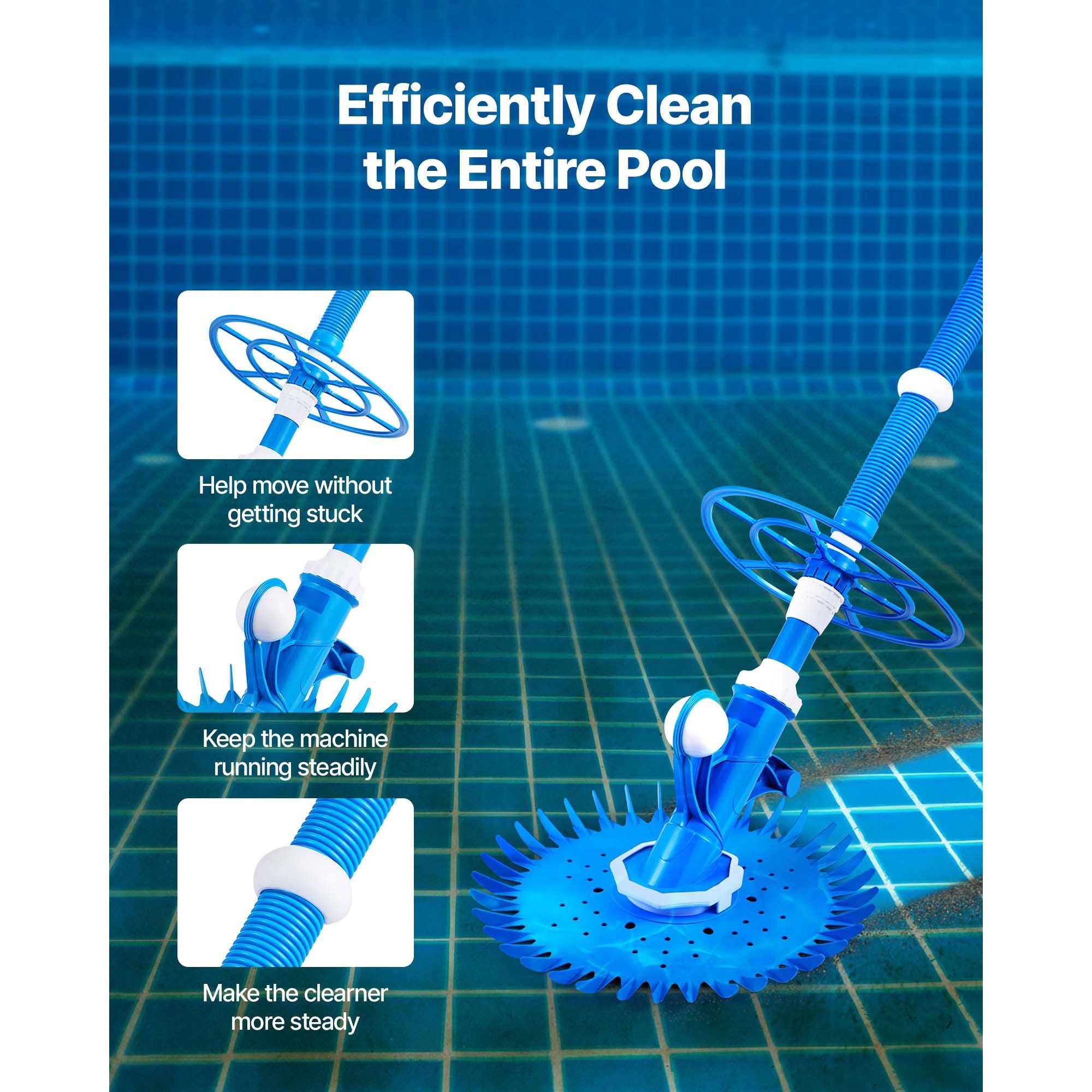 Automatic Suction Pool Cleaner | Suction-Side Pool Vacuum with 12 Hoses (33 ft) for In/Above Ground Pools up to 20x35 ft