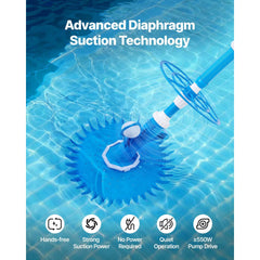 Automatic Suction Pool Cleaner | Suction-Side Pool Vacuum with 12 Hoses (33 ft) for In/Above Ground Pools up to 20x35 ft