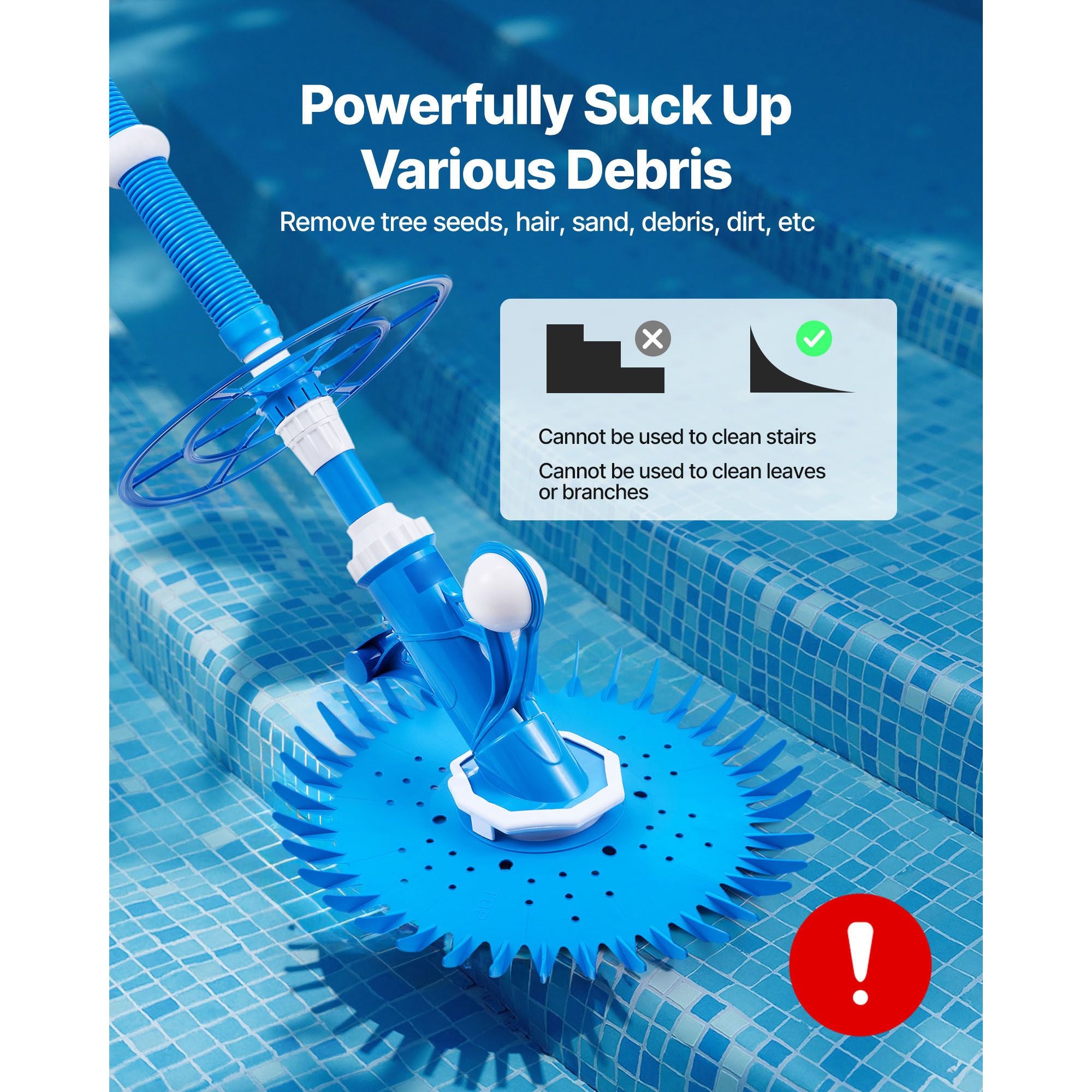 Automatic Suction Pool Cleaner | Suction-Side Pool Vacuum with 12 Hoses (33 ft) for In/Above Ground Pools up to 20x35 ft