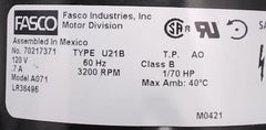 Centrifugal Blower Motor 1C71 | 71 CFM C-Frame Replacement Motor (Fasco A071)
