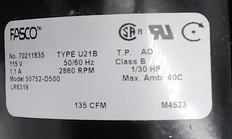 Centrifugal Blower Motor Fasco 1C135 – 135 CFM C-Frame Replacement Motor (OEM #50752-D500)