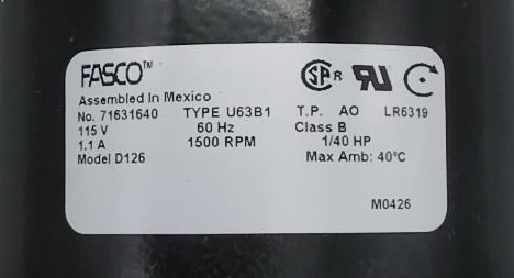 Ashley Left Side Blower Motor | 1/40 HP Clockwise 1-Speed Motor | Part #AY052713R /Fasco 1M126
