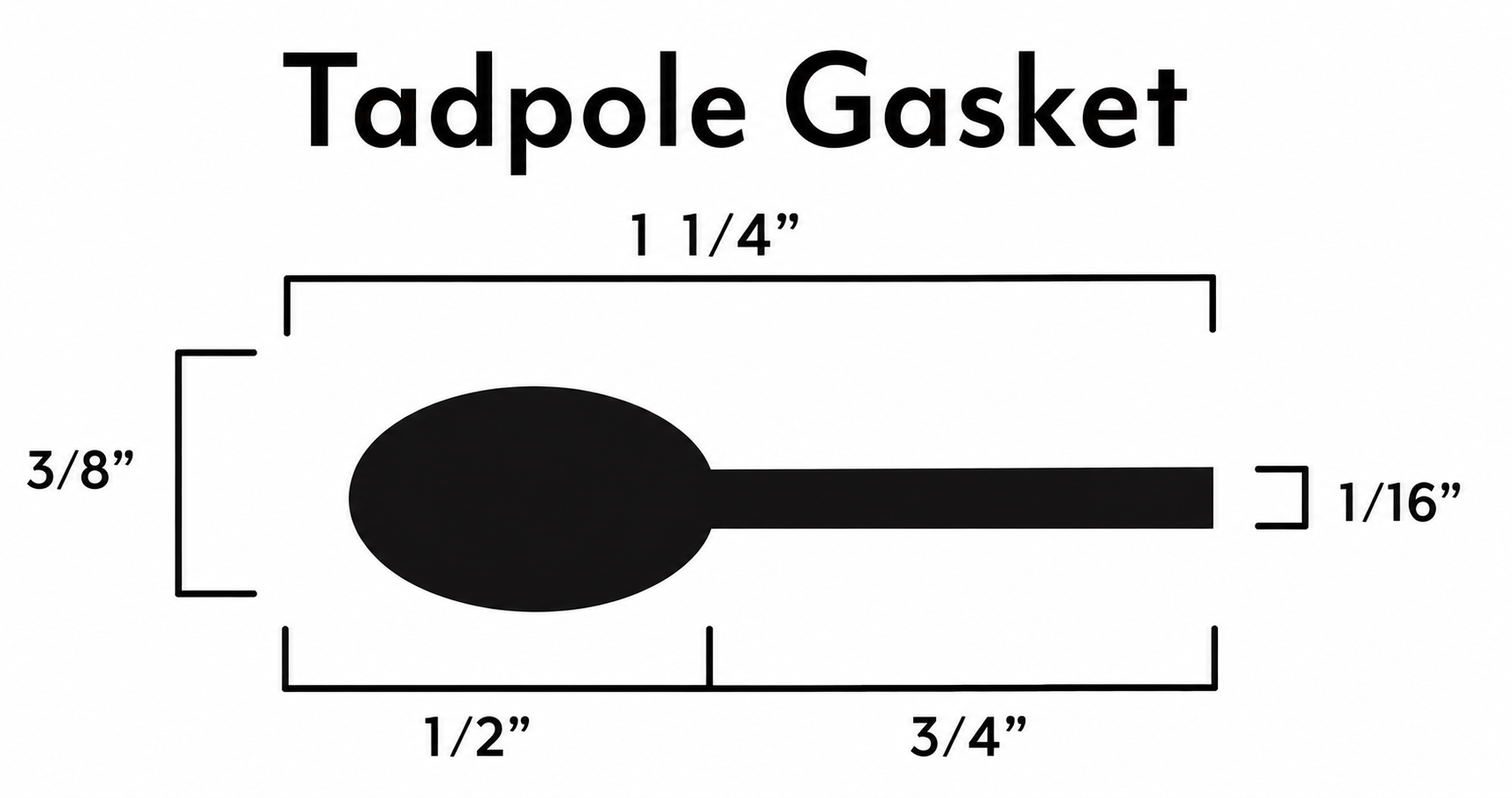BBQ Smoker Tadpole Gasket – 1/2" Bulb x 3/4" Flat - 1 1/4" OA – 1,000°F – Sold by the Foot